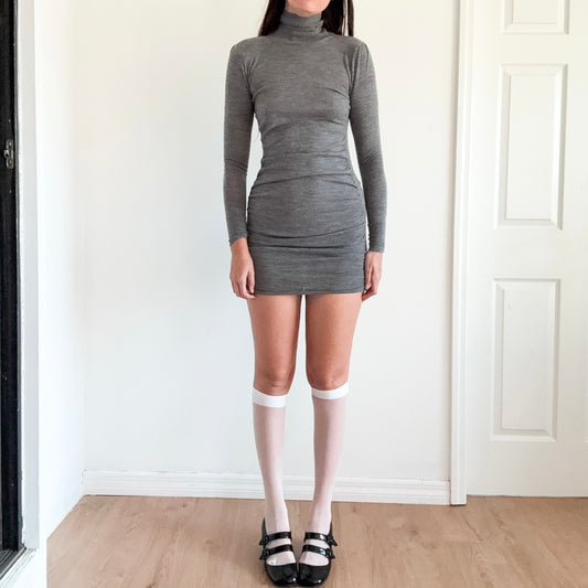 Y2K Grey Wool Knit Turtleneck Dress / SZ S