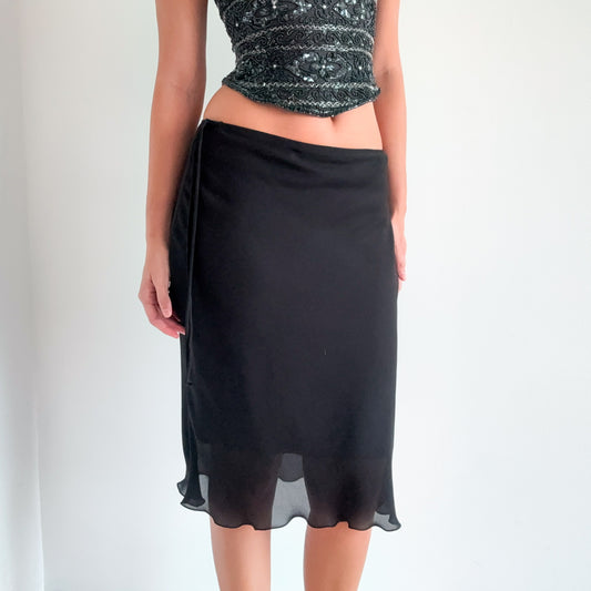 Y2K Black Chiffon Midi Skirt / SZ S-M