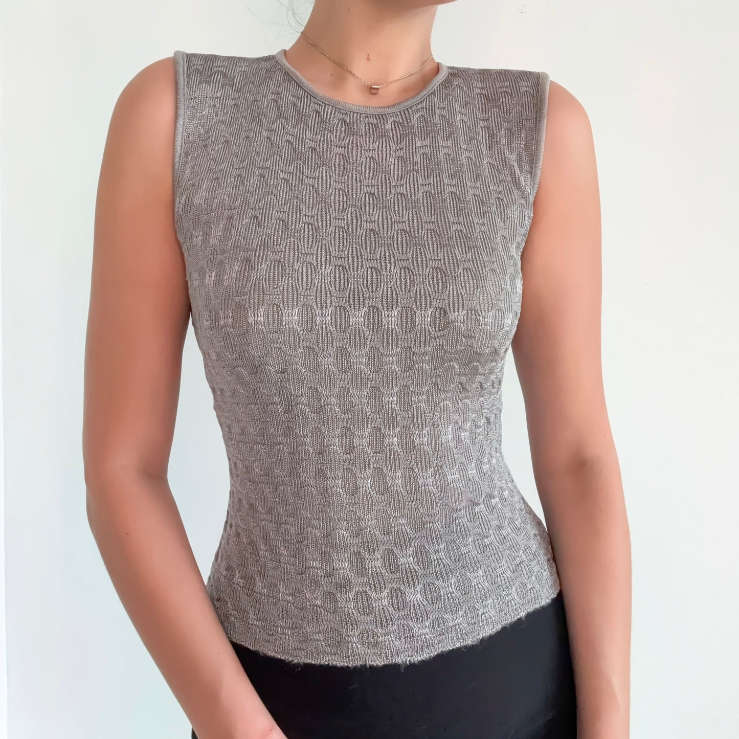 90's Grey Knit High Neck Top / SZ S