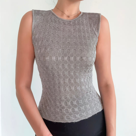 90's Grey Knit High Neck Top / SZ S