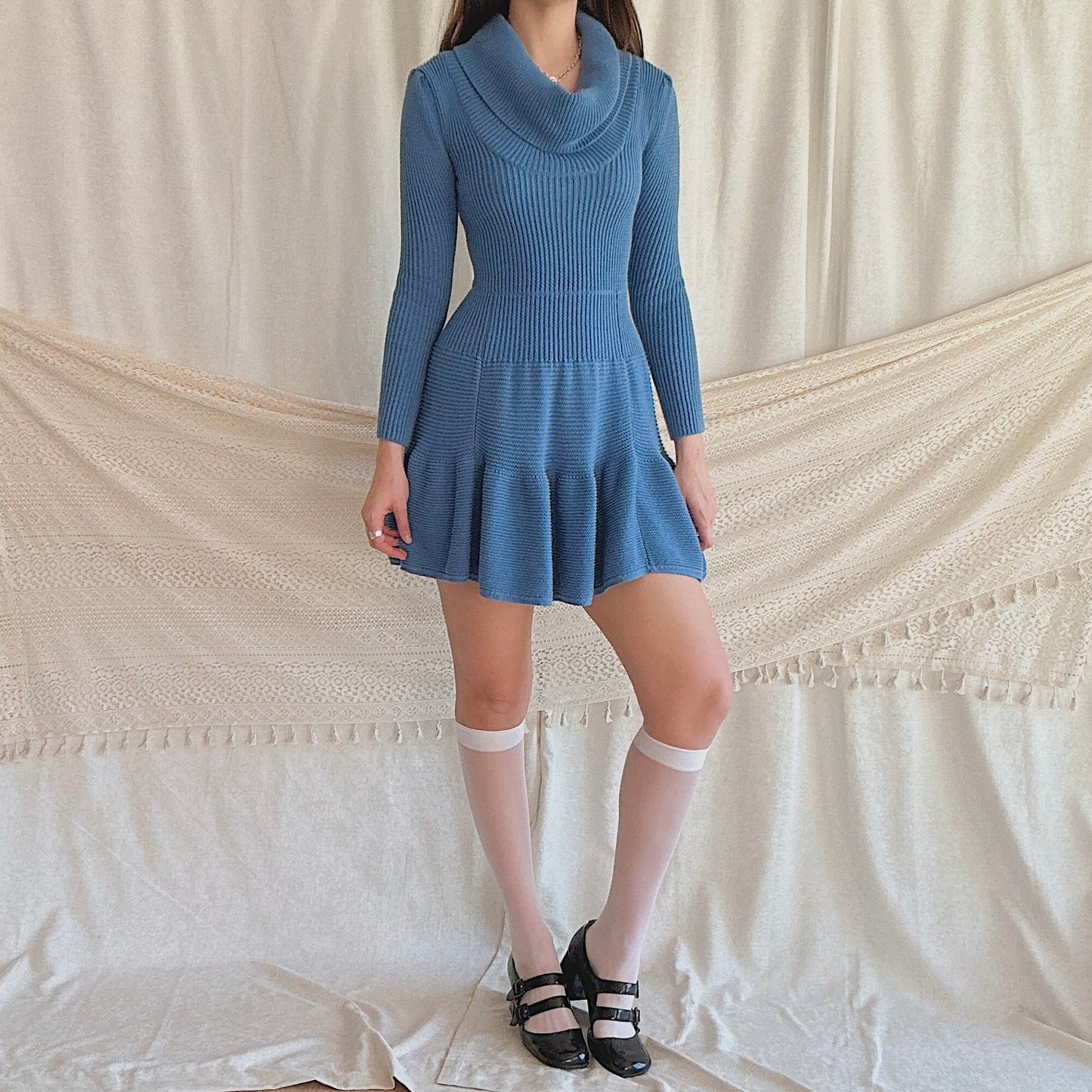 Y2K Blue Knit Sweater Dress / SZ XS/S