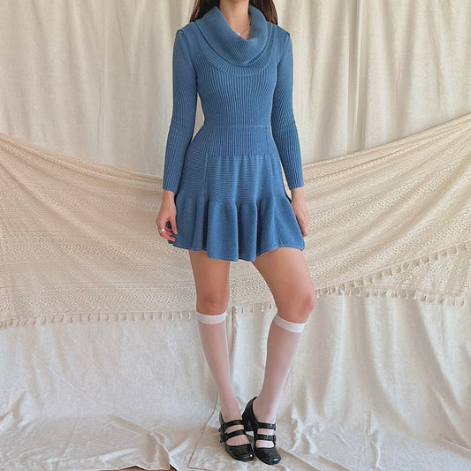 Y2K Blue Knit Sweater Dress / SZ XS/S