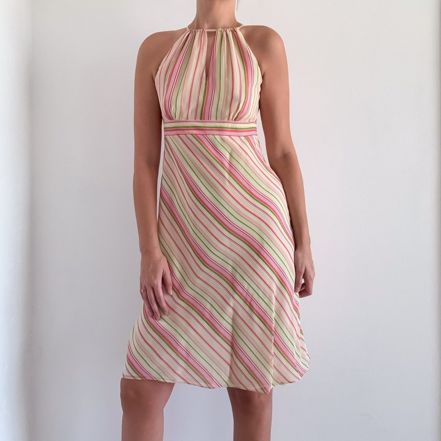 Y2K Pink & Green Striped Midi Dress / SZ 4