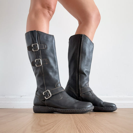 Y2K Black Leather Buckle Boots / SZ 8.5