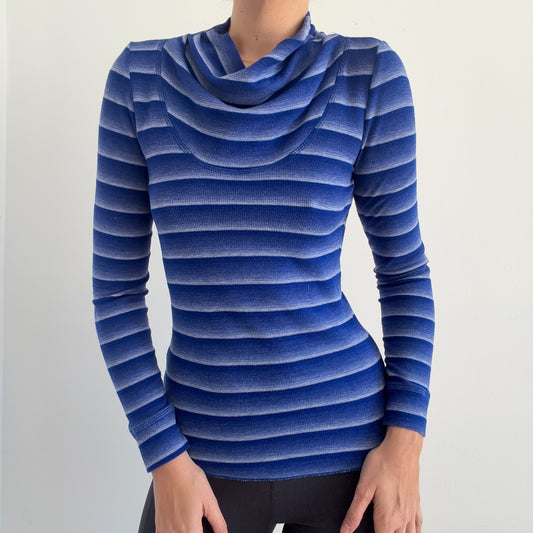 Y2K Athleta Royal Blue Striped Thermal Top / SZ S