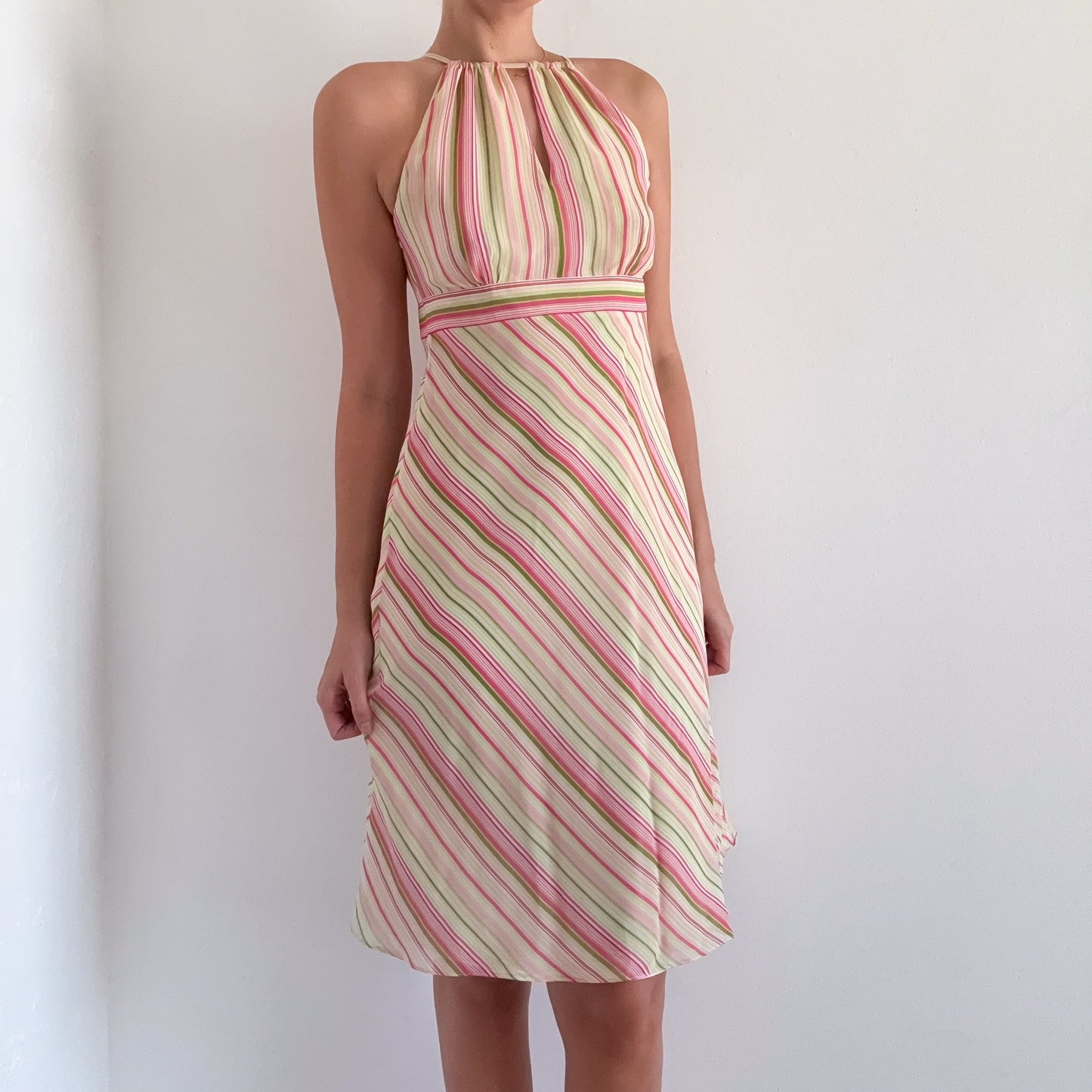 Y2K Pink & Green Striped Midi Dress / SZ 4