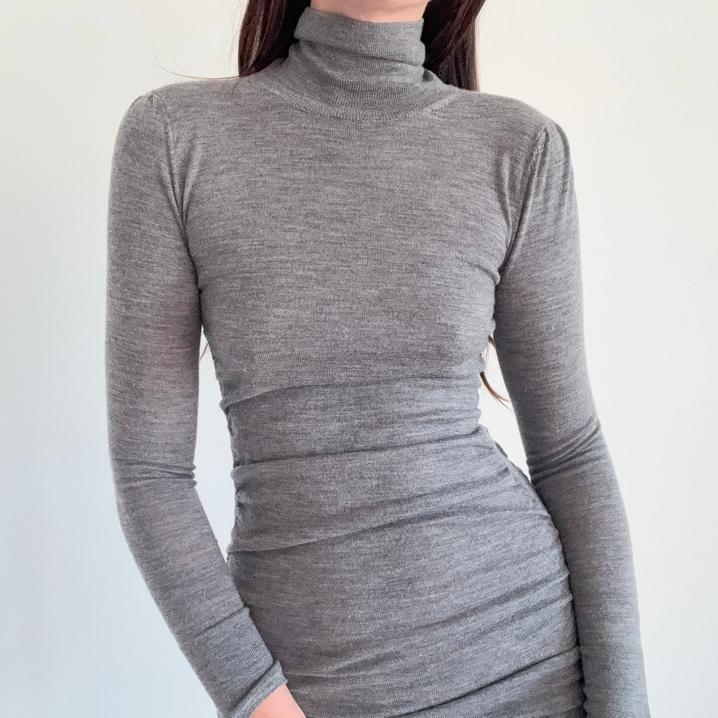 Y2K Grey Wool Knit Turtleneck Dress / SZ S