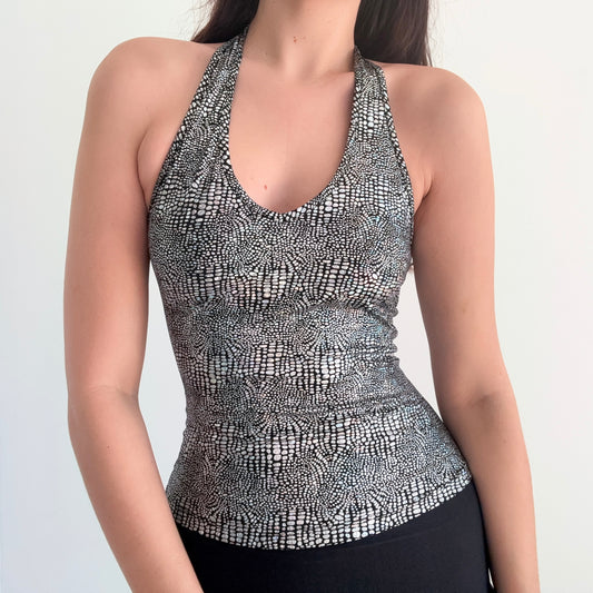 Y2K Silver Iridescent Croc Halter Top / SZ XS-S