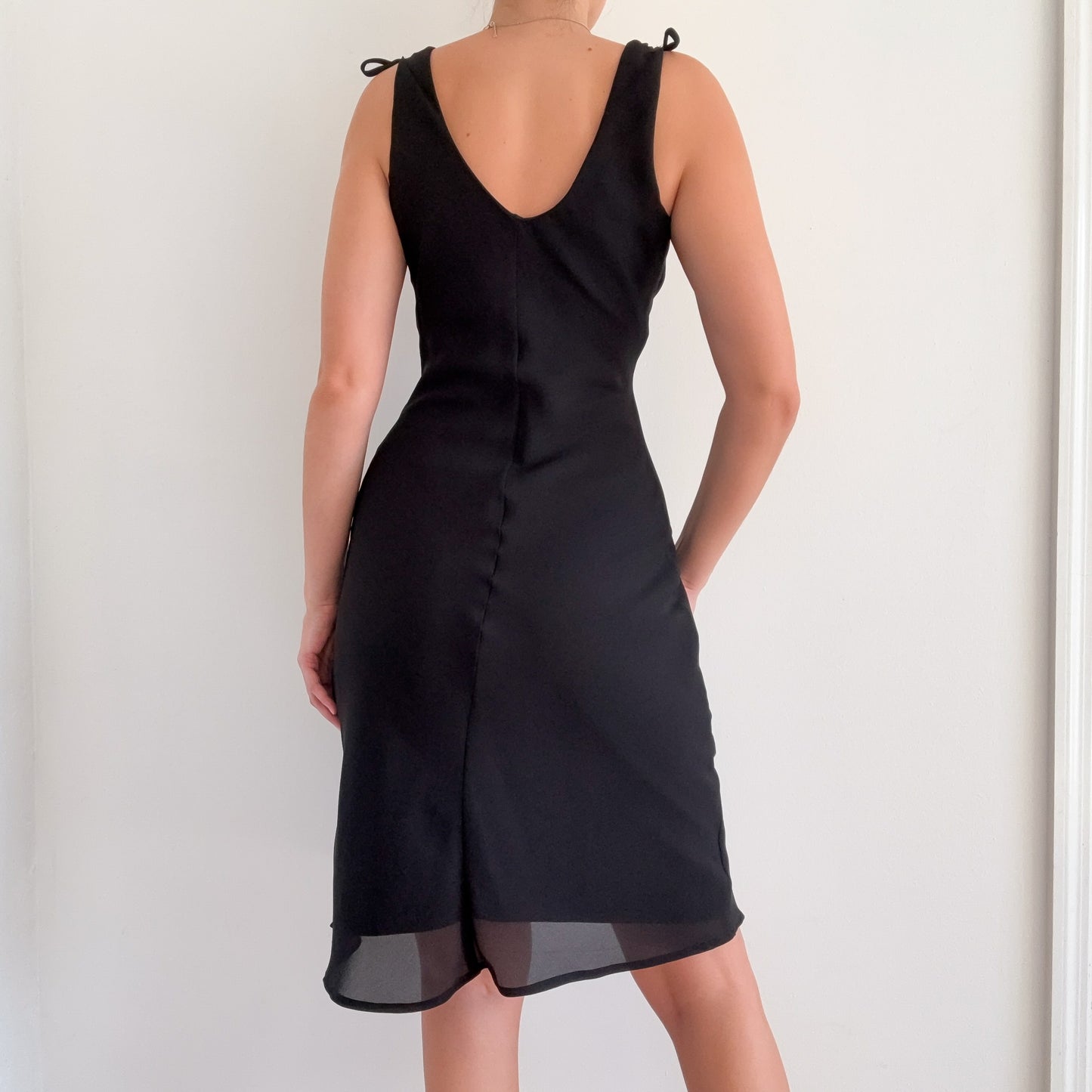 Y2K Black Beaded Chiffon Midi Dress / SZ S