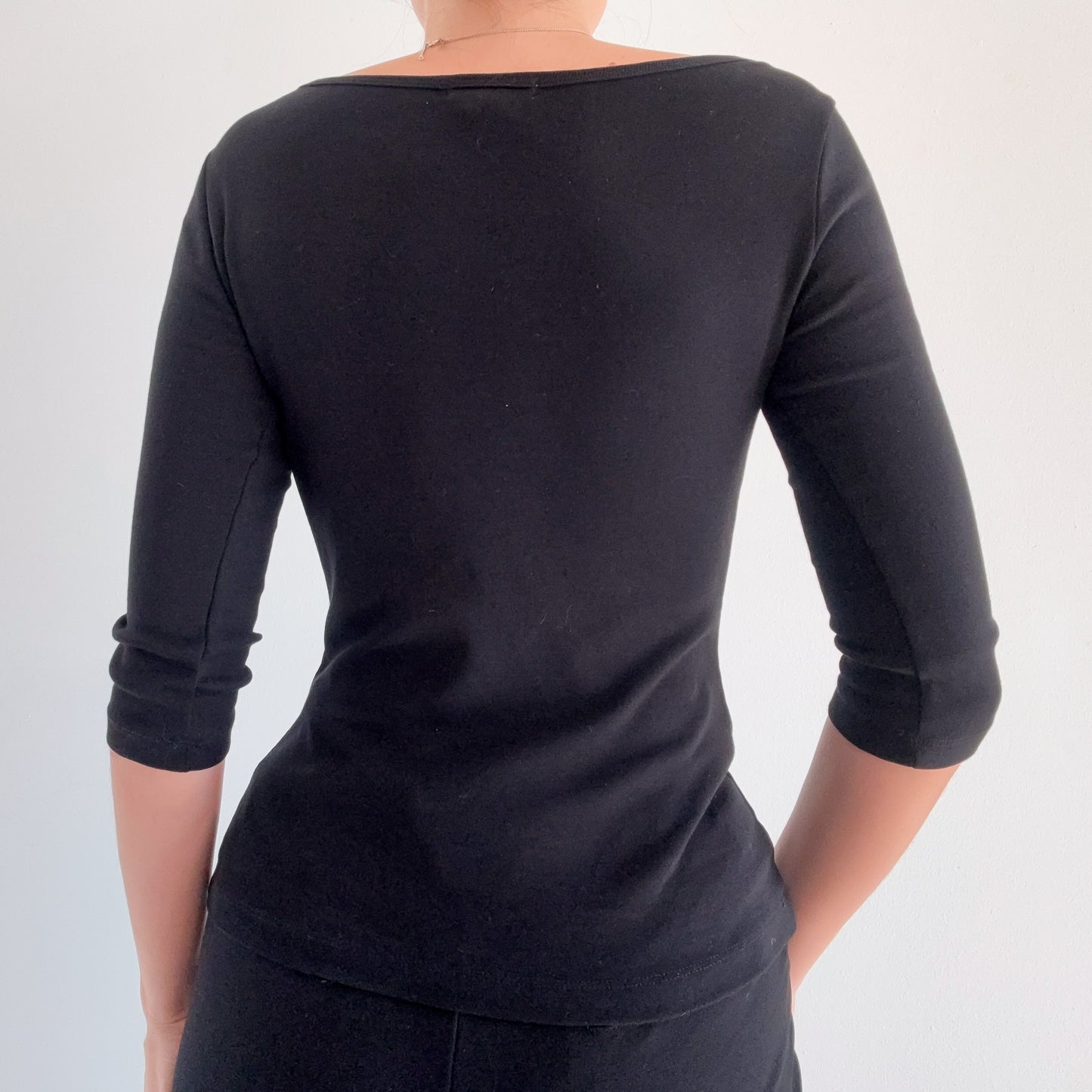 2010's Black Cotton Boat Neck Top / SZ S