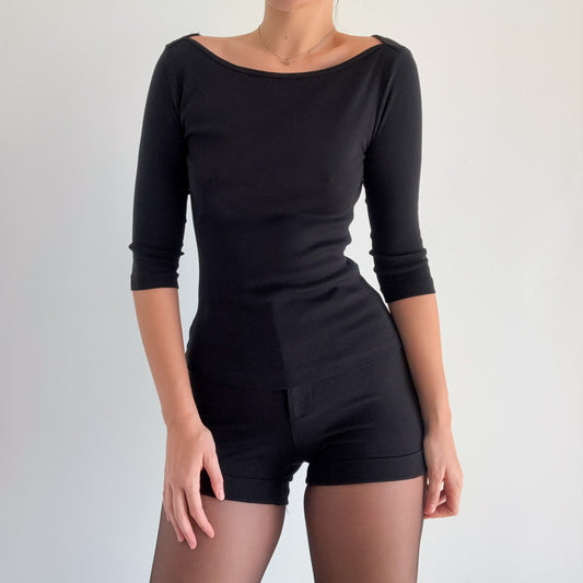 2010's Black Cotton Boat Neck Top / SZ S