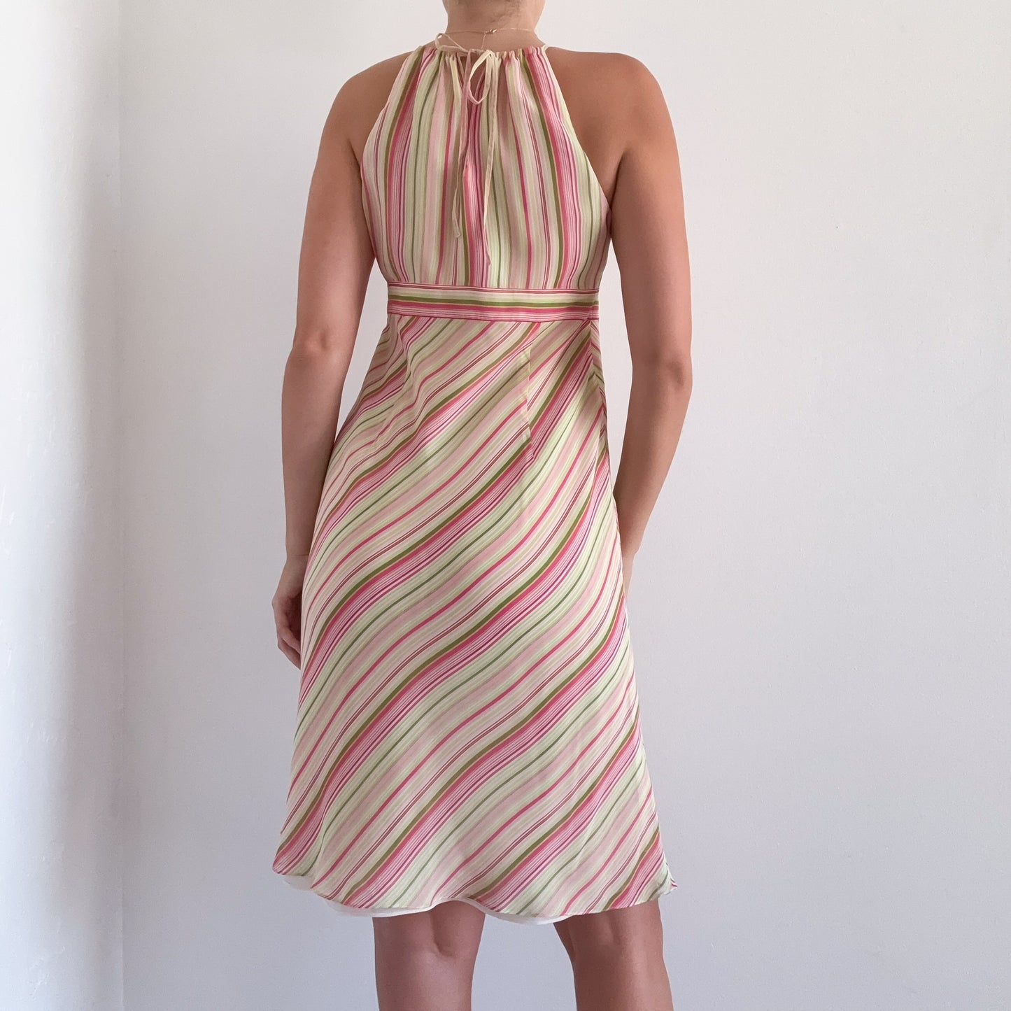 Y2K Pink & Green Striped Midi Dress / SZ 4