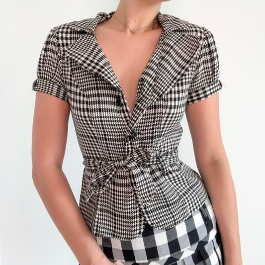 Y2K B&W Houndstooth Short Sleeve Jacket / SZ S