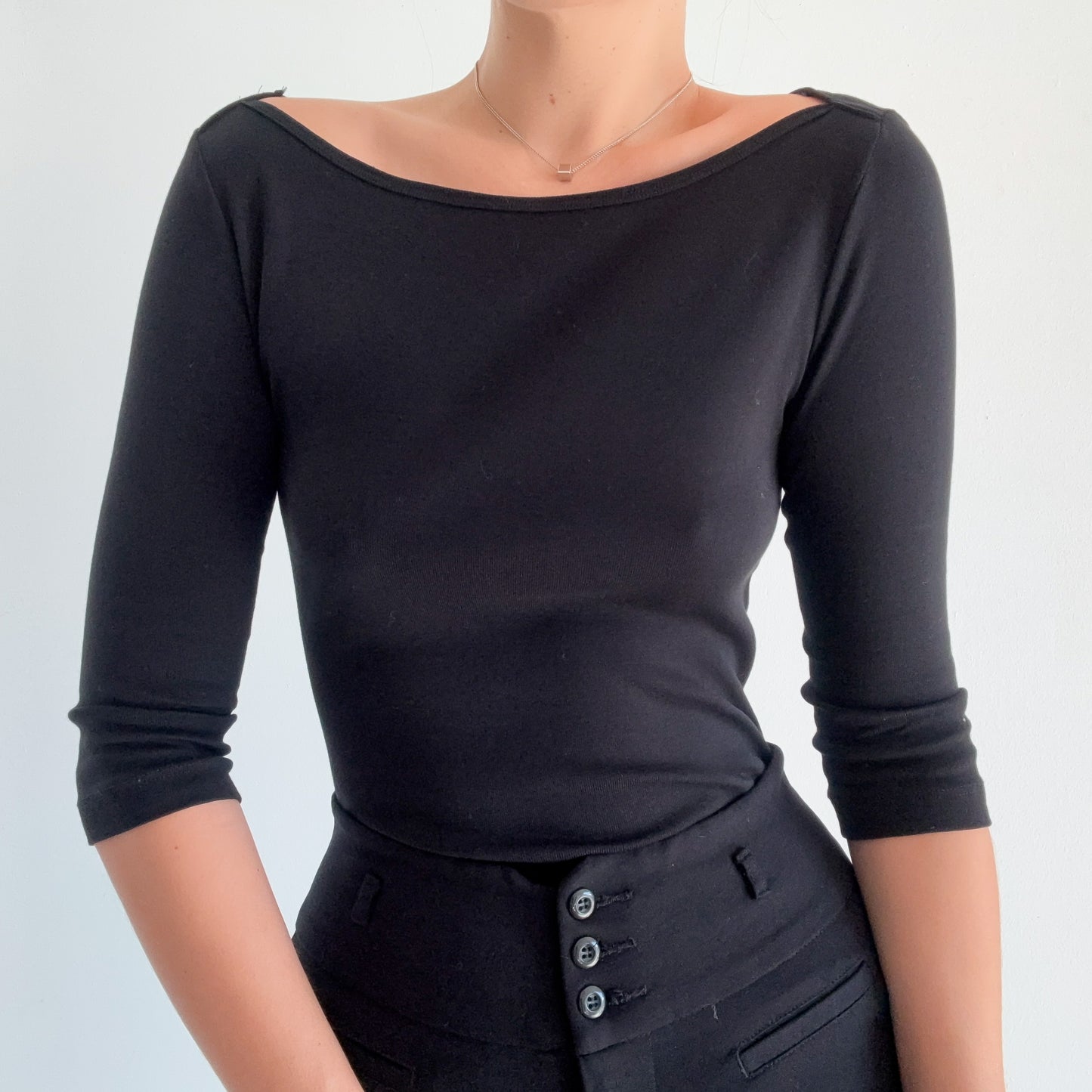 2010's Black Cotton Boat Neck Top / SZ S