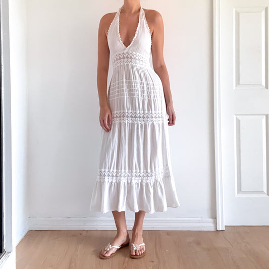 White Cotton Heart Maxi Sundress / SZ S