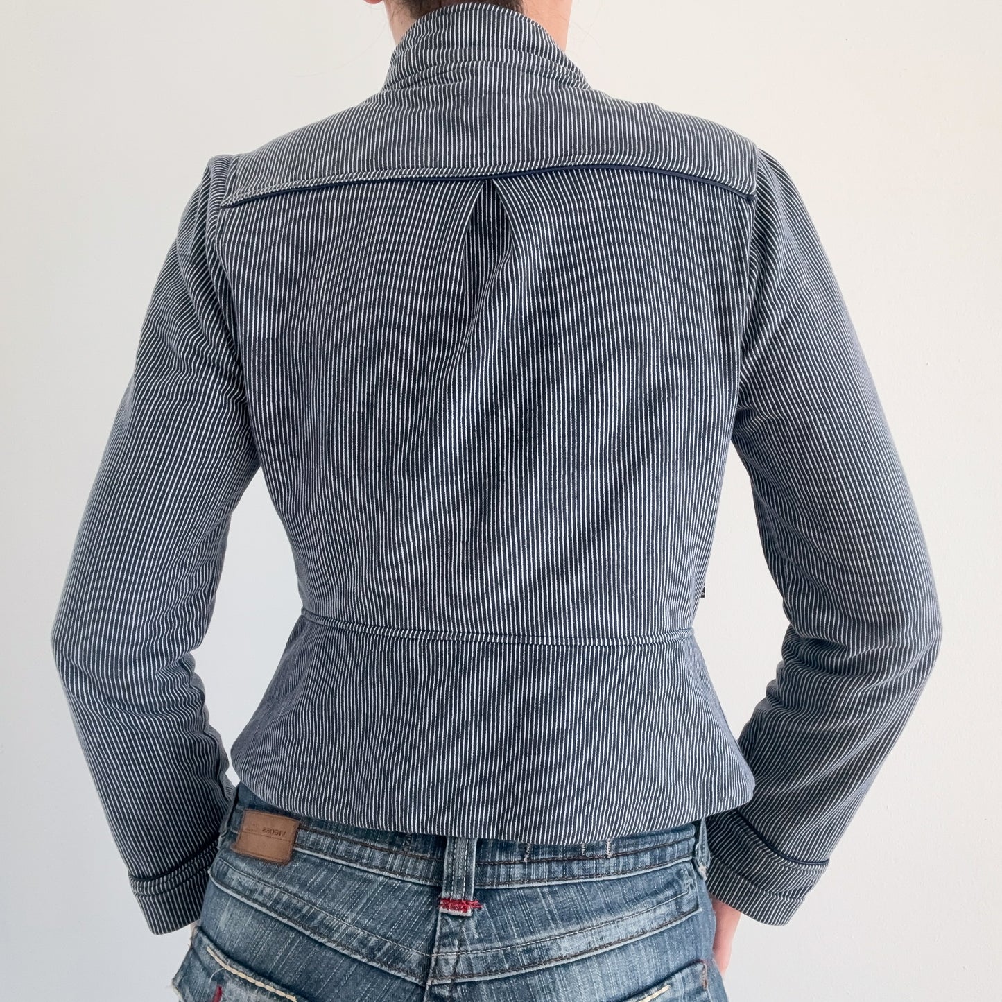 Y2K Navy Striped Military Jacket / SZ M