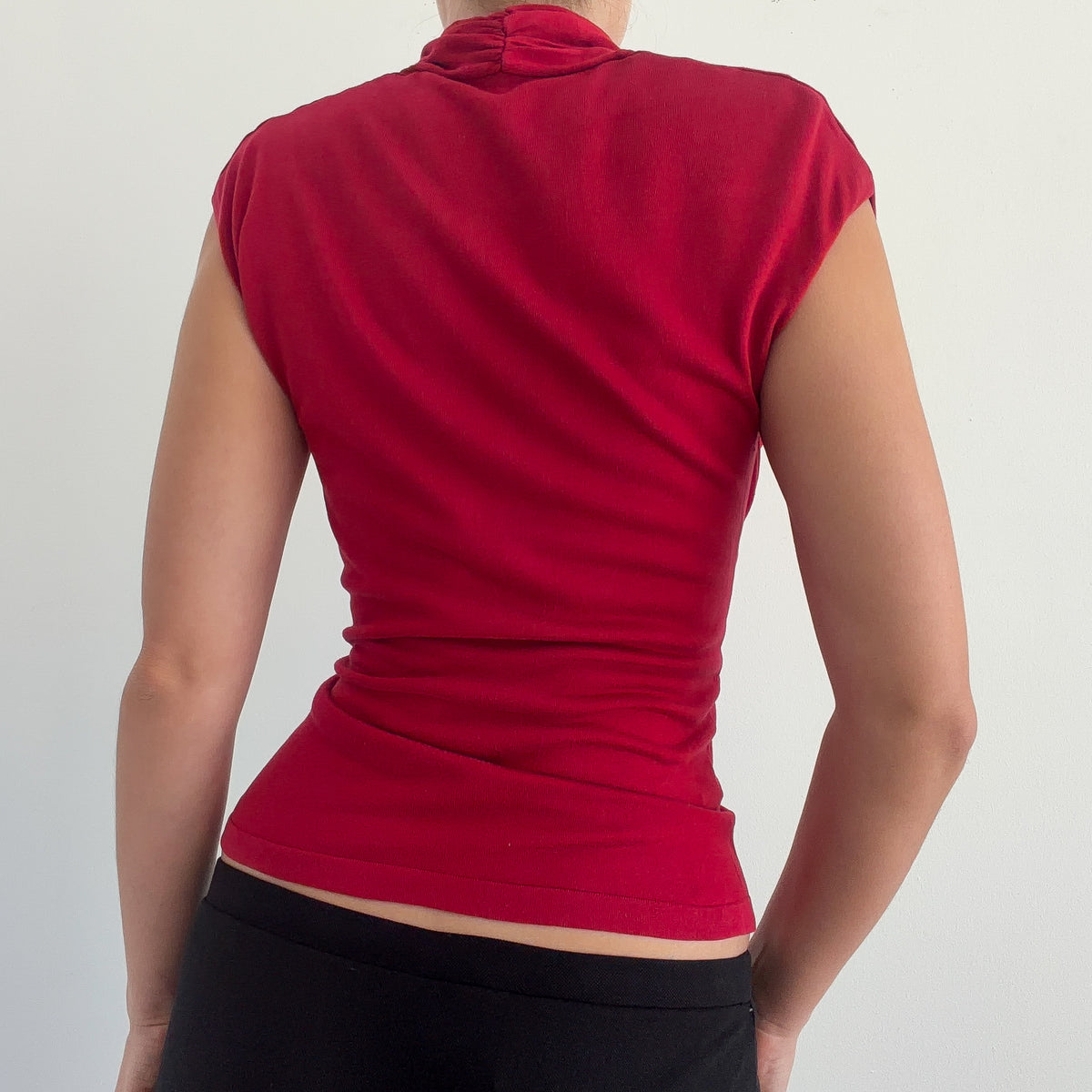 Y2K Red Silk Knit Plunging Top / SZ M