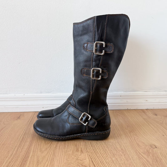 Y2K Black Leather Buckle Boots / SZ 8.5