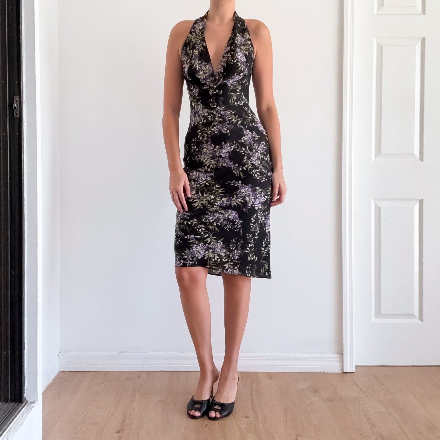 Norma Kamali Black & Purple Midi Dress / SZ XS/S