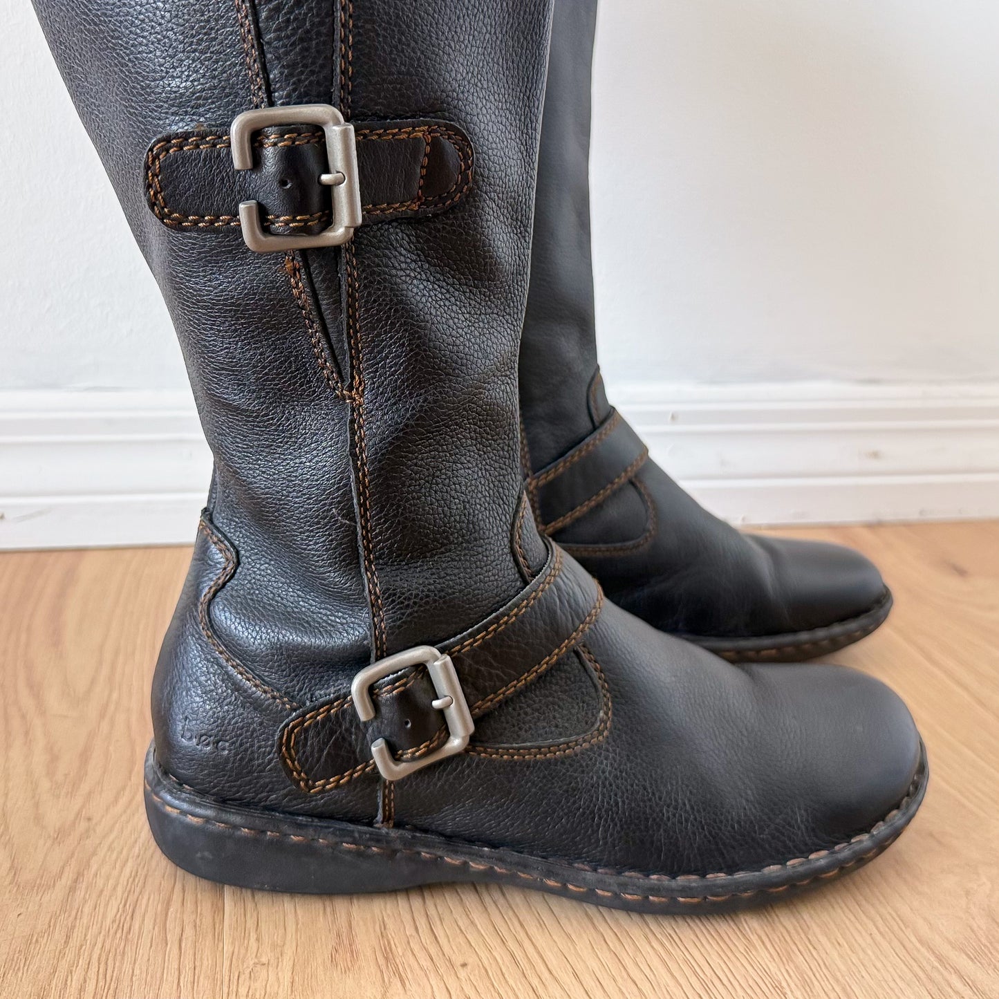 Y2K Black Leather Buckle Boots / SZ 8.5