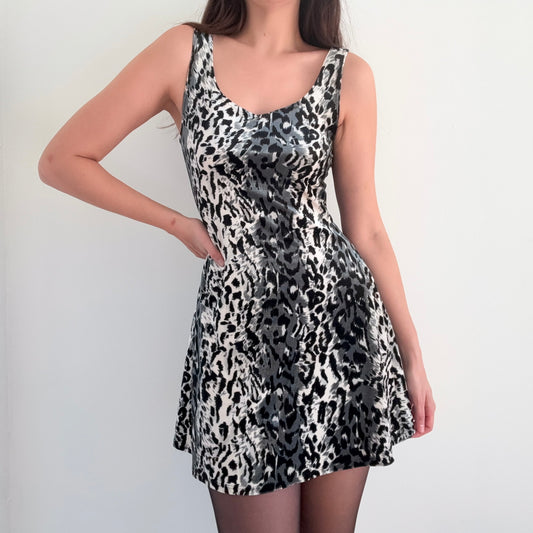 90's Velvet Snow Leopard Mini Dress / SZ M