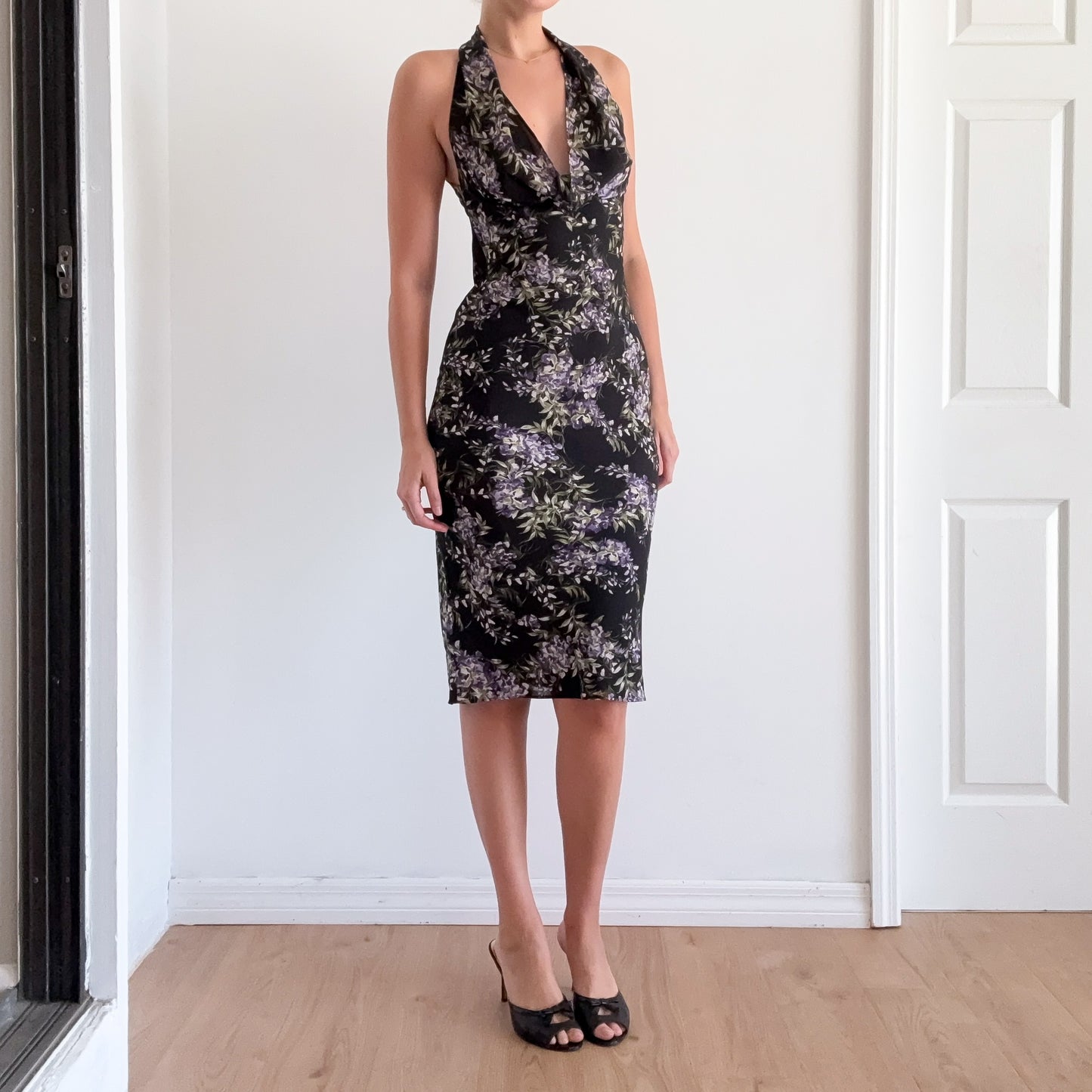Norma Kamali Black & Purple Midi Dress / SZ XS/S