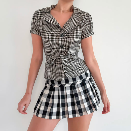 Y2K B&W Houndstooth Short Sleeve Jacket / SZ S