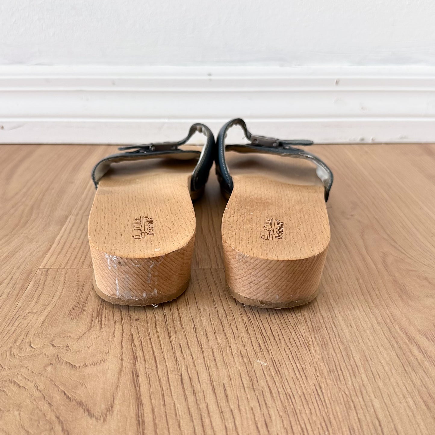 Y2K Dr. Scholl's Slate Blue Wooden Sandals / SZ 8