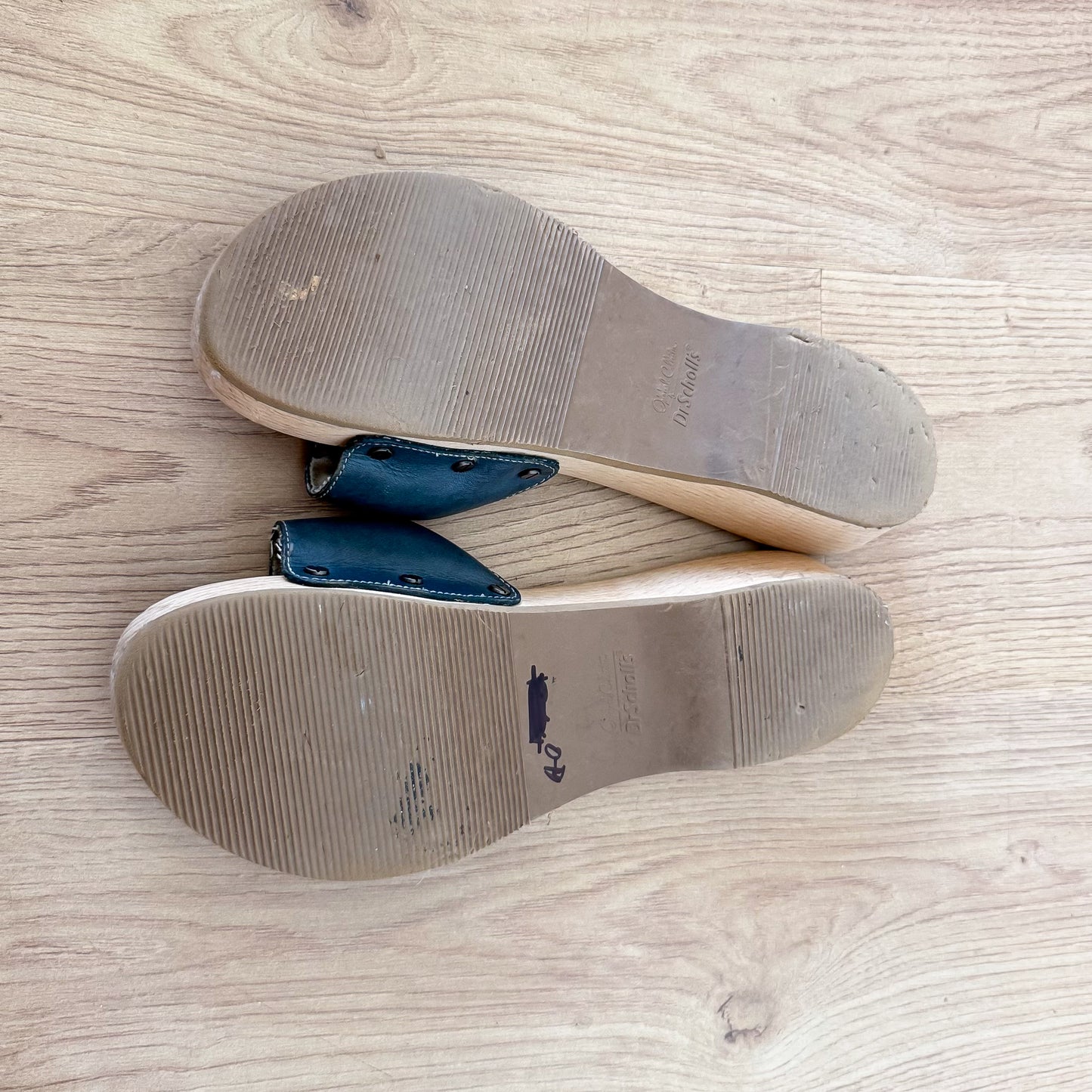Y2K Dr. Scholl's Slate Blue Wooden Sandals / SZ 8