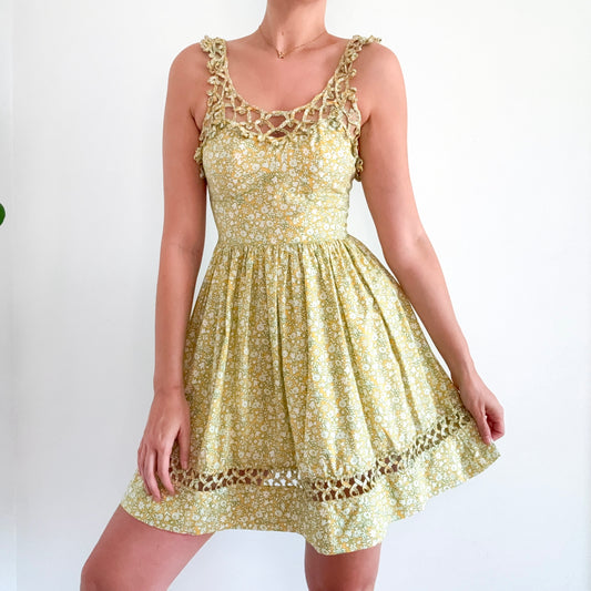 Y2K Anna Sui Green & Yellow Floral Dress / SZ 2