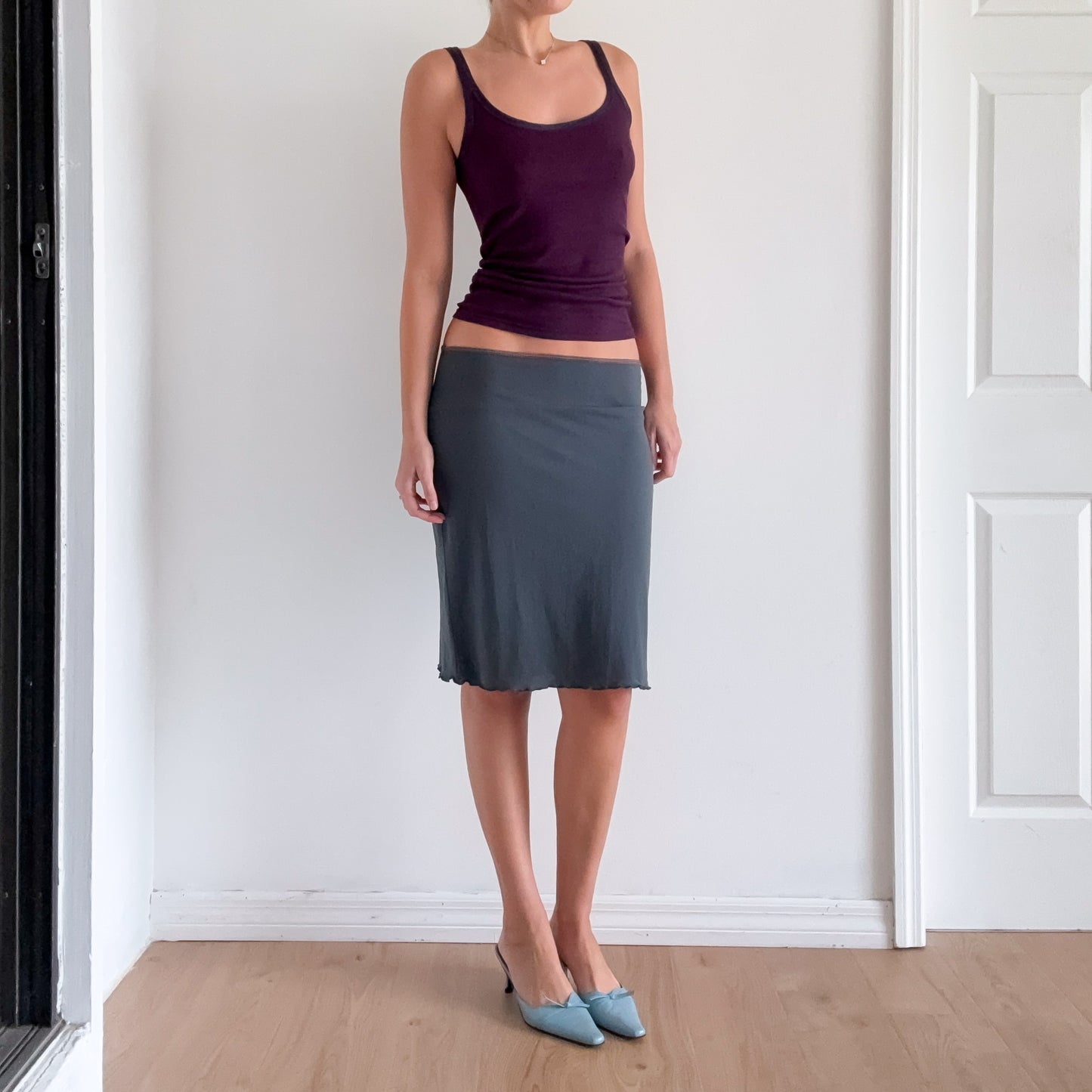 Y2K Dark Grey Mesh Midi Skirt / SZ L