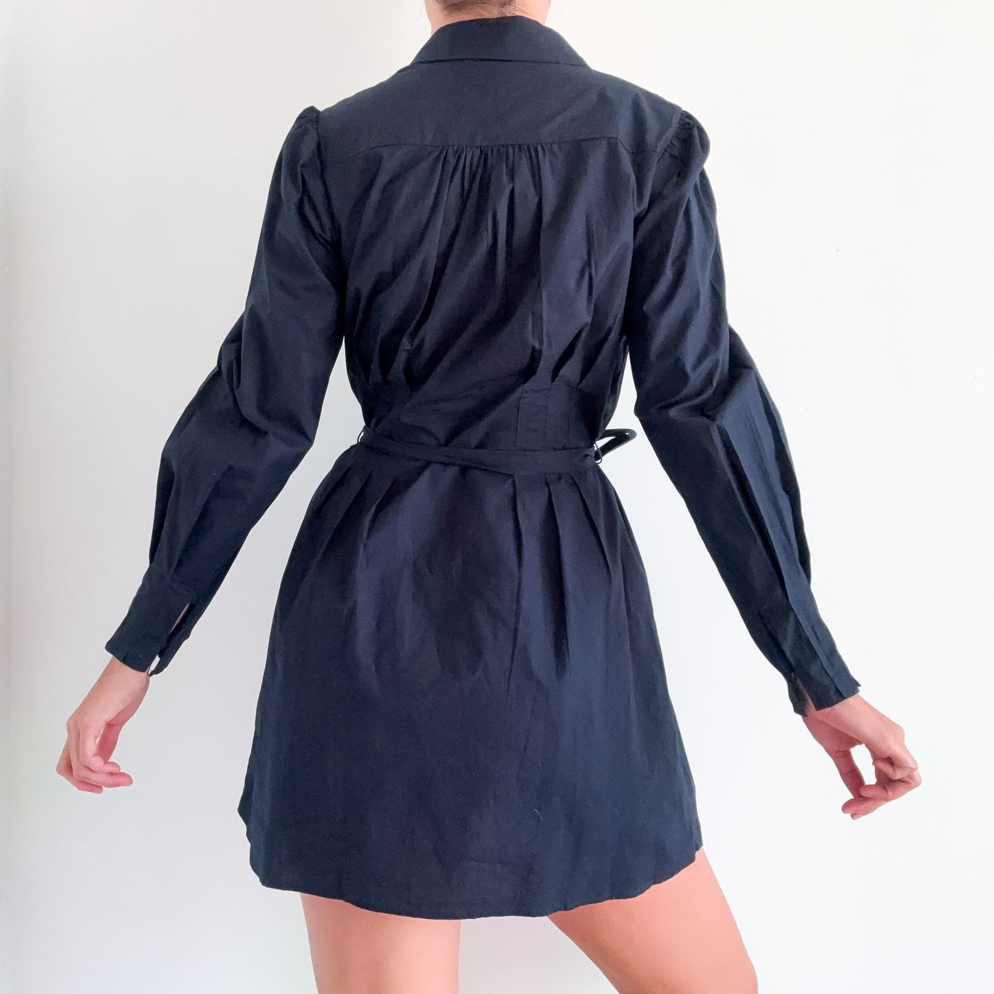 French Connection Navy Cotton Pleated Button Dress / SZ M
