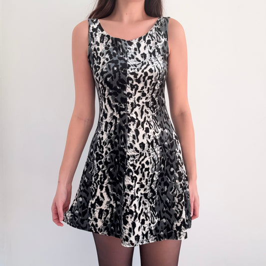 90's Velvet Snow Leopard Mini Dress / SZ M