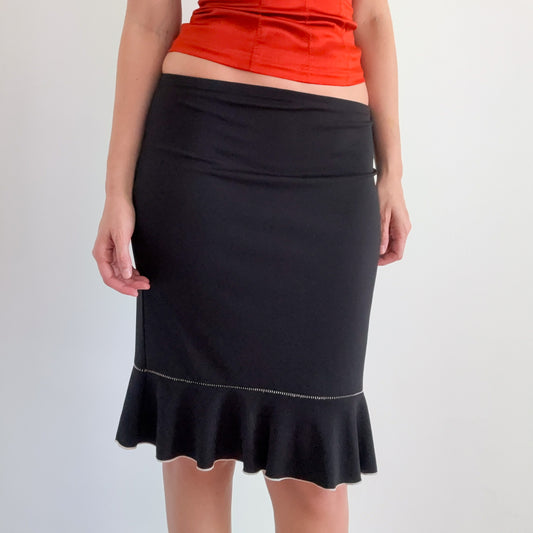 Y2K Black Contrast Trim Midi Skirt / SZ S-M