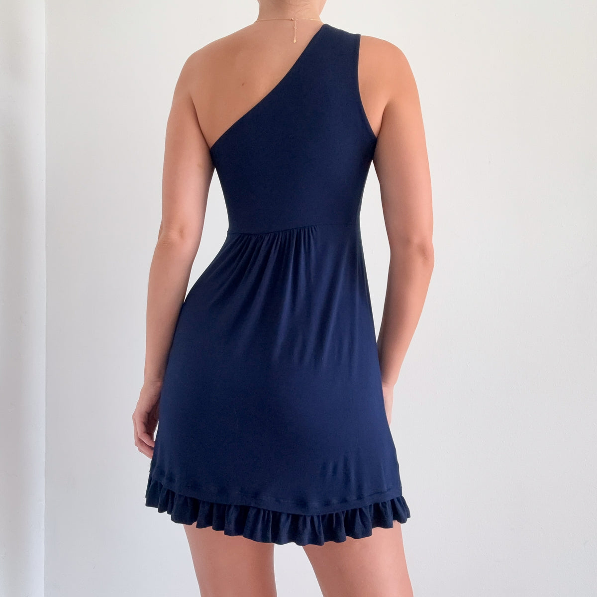 Y2K Navy Viscose One Shoulder Dress / SZ M