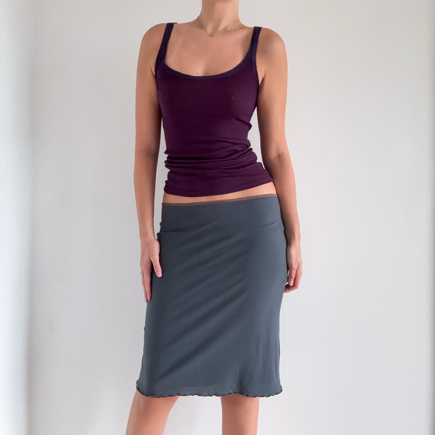Y2K Dark Grey Mesh Midi Skirt / SZ L