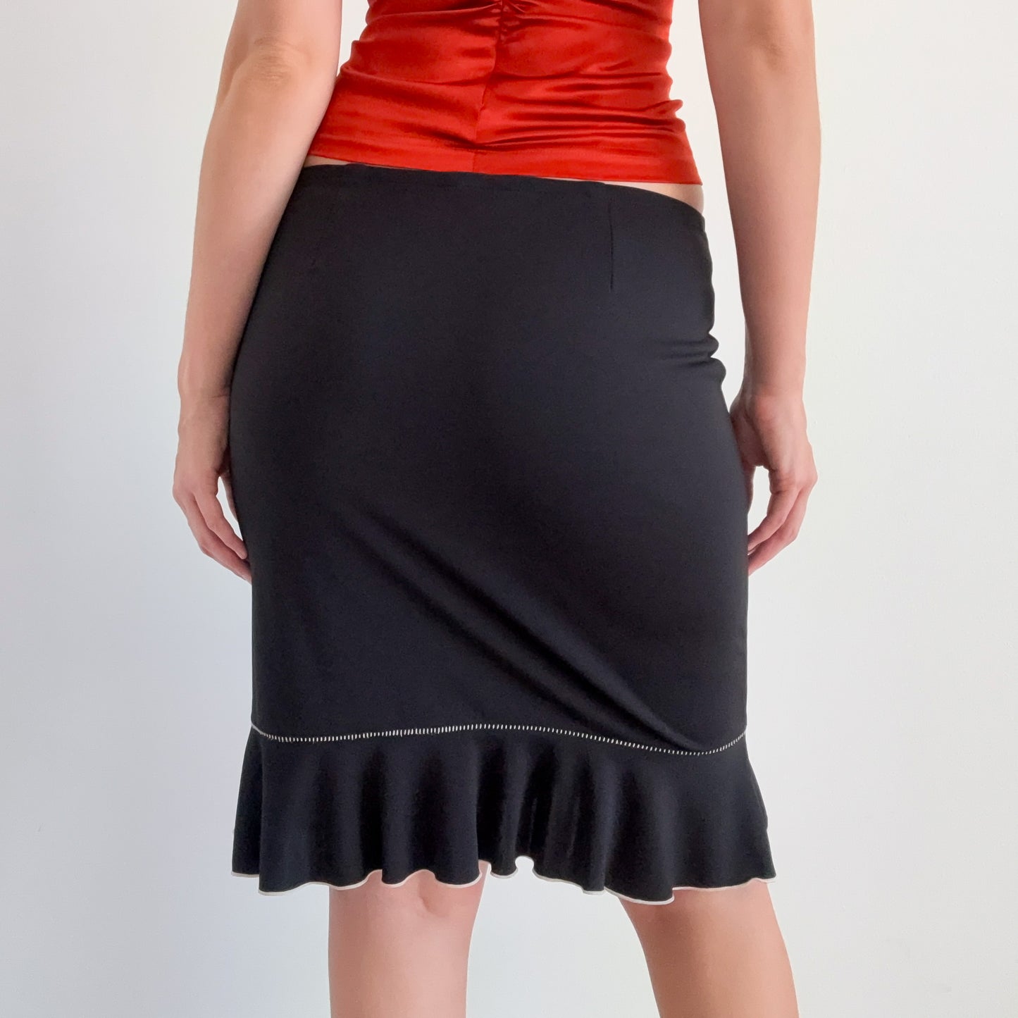 Y2K Black Contrast Trim Midi Skirt / SZ S-M