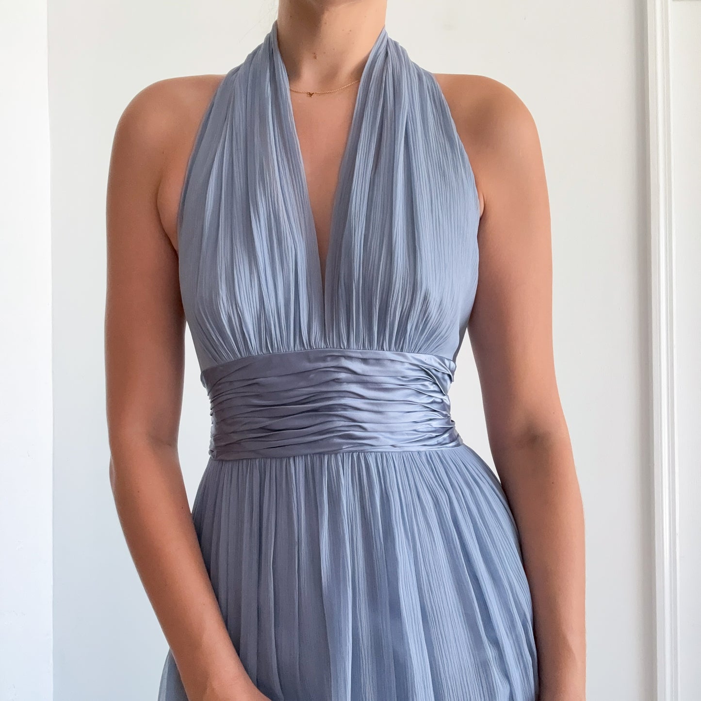 Y2K Powder Blue Silk Halter Maxi Dress / SZ 6/8
