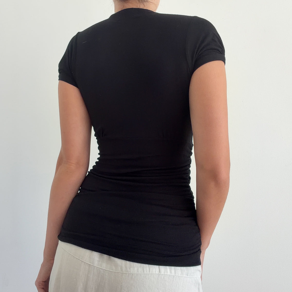 Y2K Black Rayon Twist Short Sleeve Top / SZ S