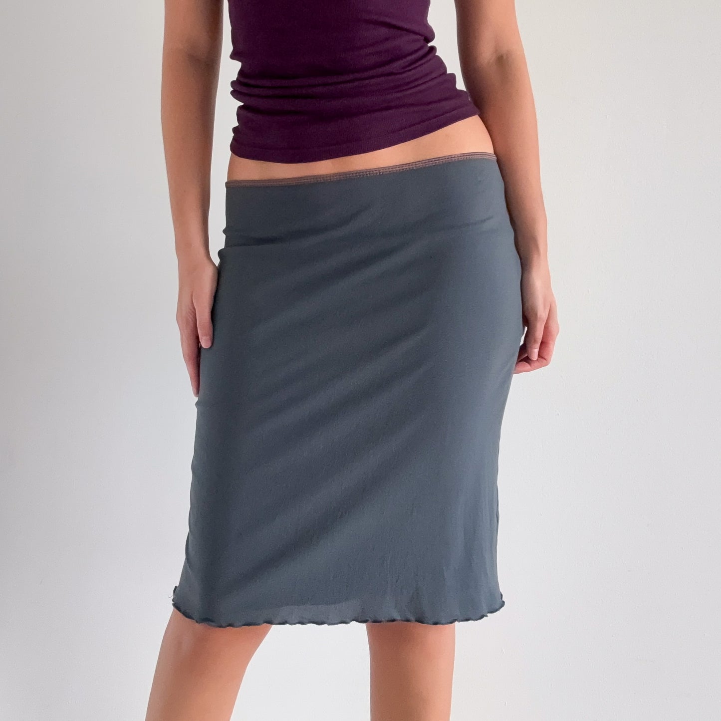 Y2K Dark Grey Mesh Midi Skirt / SZ L