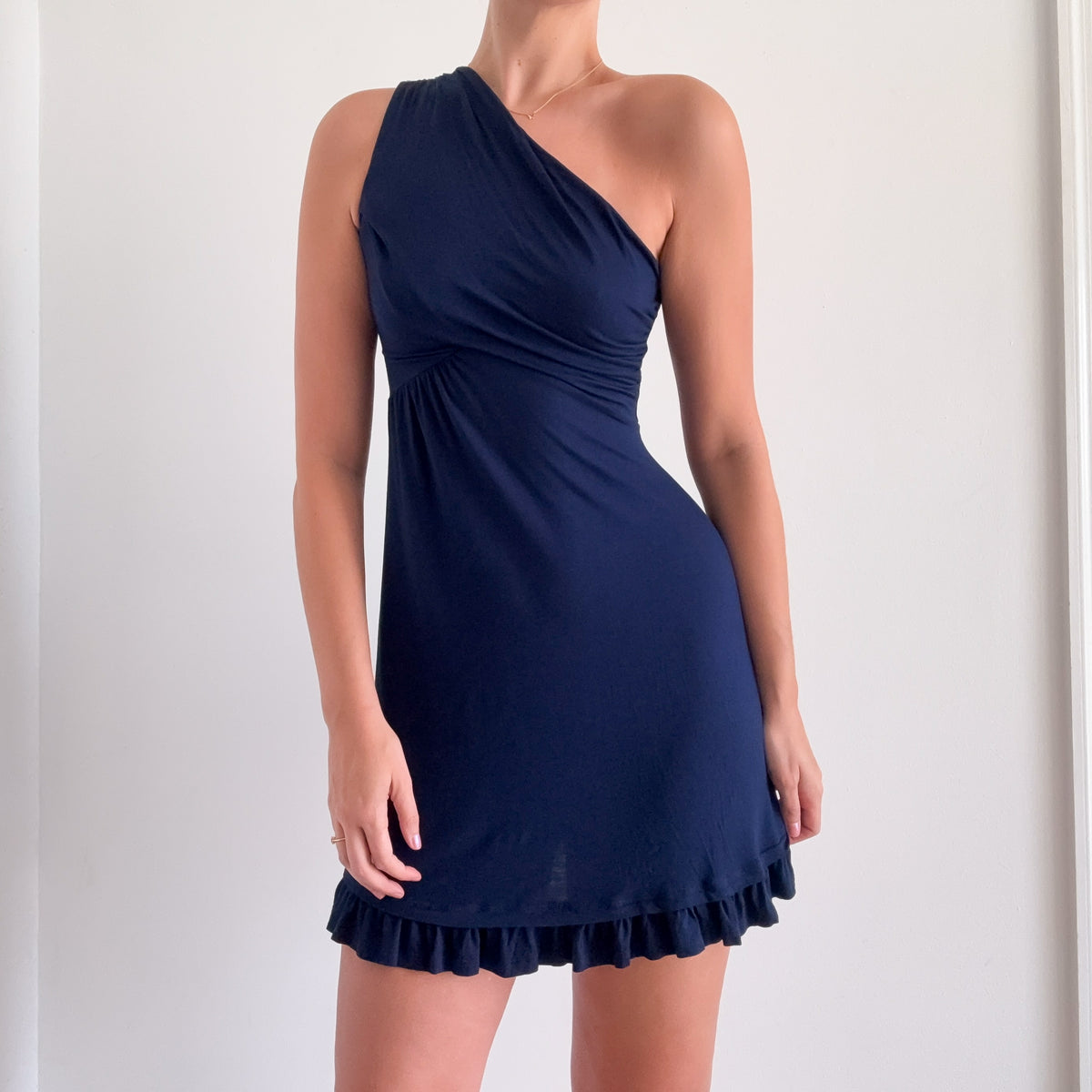Y2K Navy Viscose One Shoulder Dress / SZ M