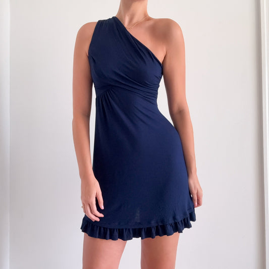 Y2K Navy Viscose One Shoulder Dress / SZ M