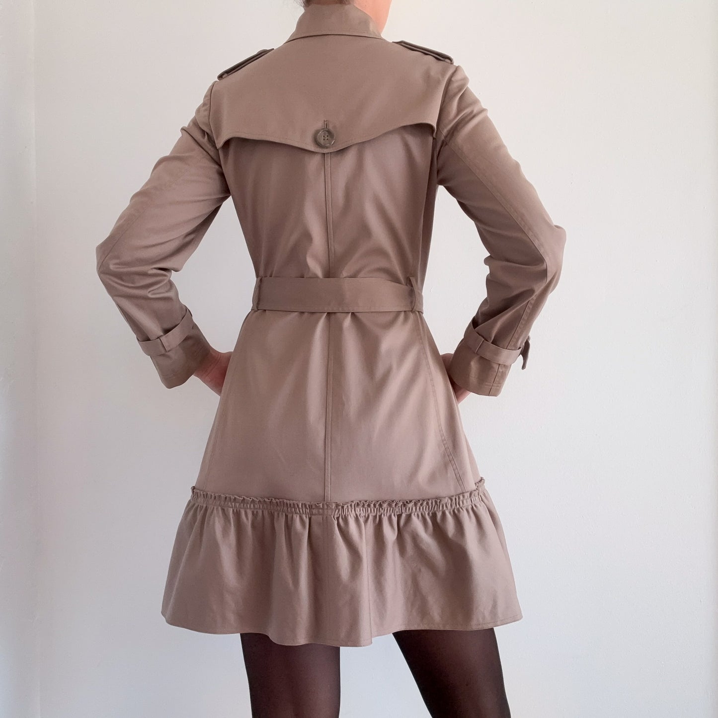 Y2K Taupe Ruffle Tie Trench Coat / SZ 4