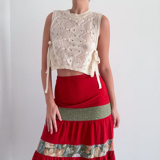 Contemporary Cream Knitted Tie Top / SZ M-L