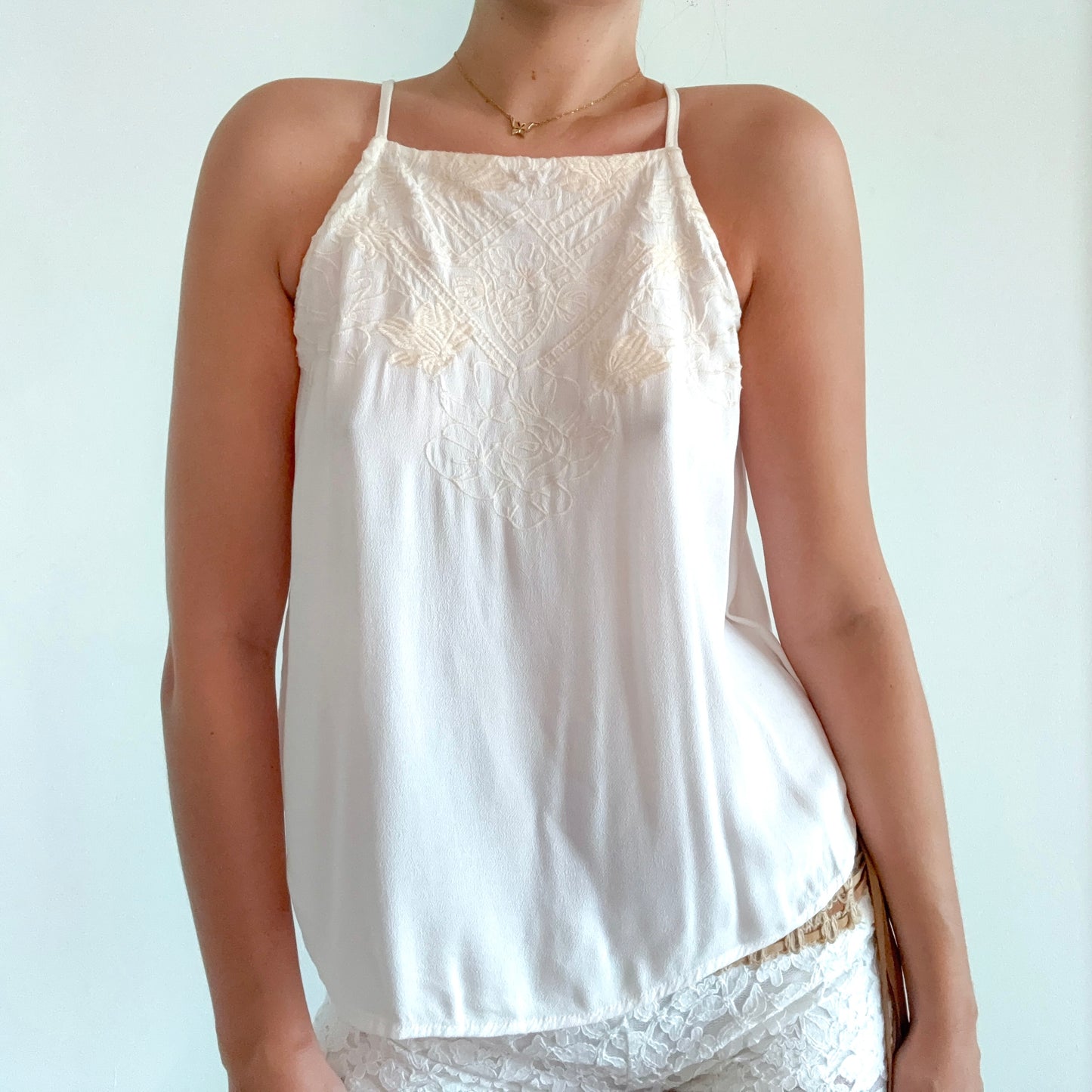 2010's White & Cream Embroidered Tank / SZ S