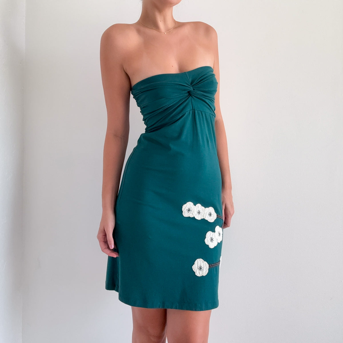 Y2K Teal Cotton Flower Tube Mini Dress / SZ M