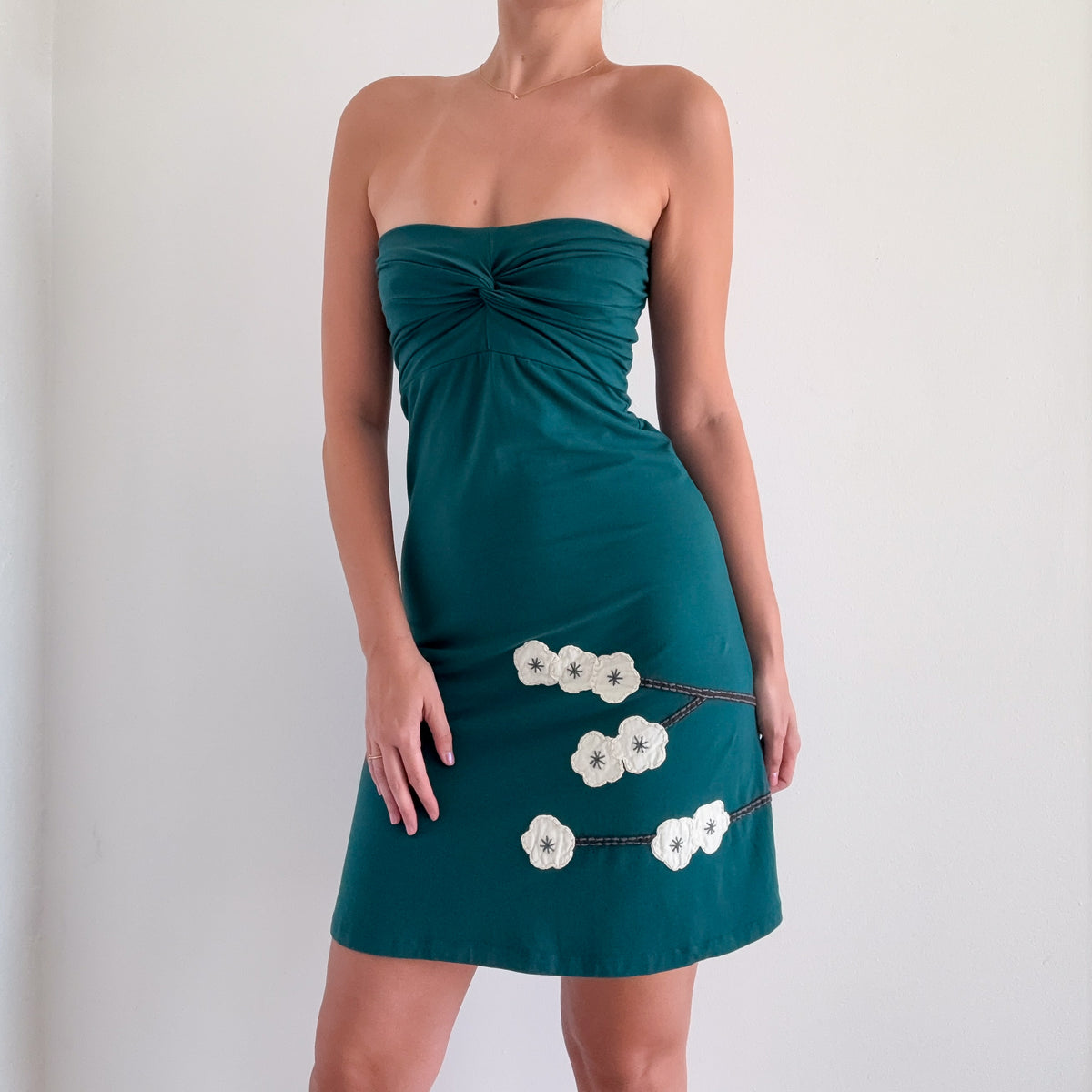 Y2K Teal Cotton Flower Tube Mini Dress / SZ M