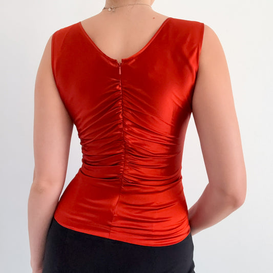 Y2K Express Burnt Orange Silk Top / SZ 2