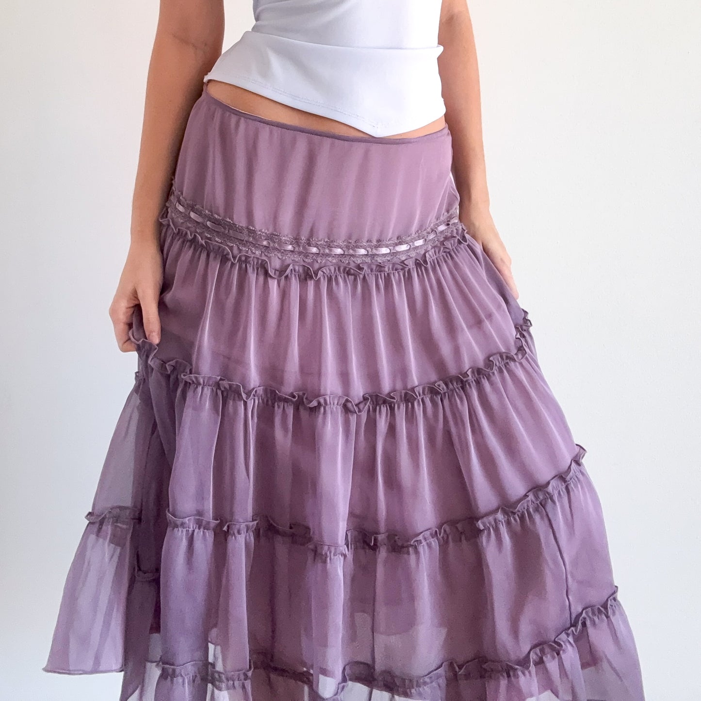 Y2K Dusty Purple Chiffon Midi Skirt / SZ M