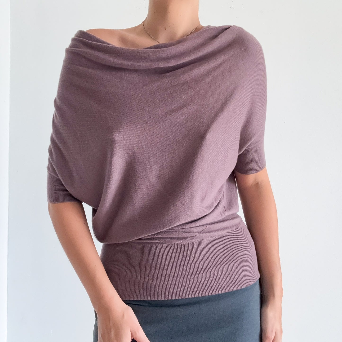 Y2K Mauve Purple Knit Dolman Sleeve Top / SZ XS-S